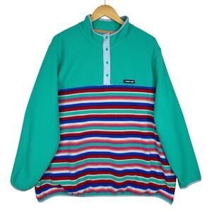 Lands' End Women's 3X Fleece Snap Pullover Teal Rainbow Stripe Plus Size 24W-26W